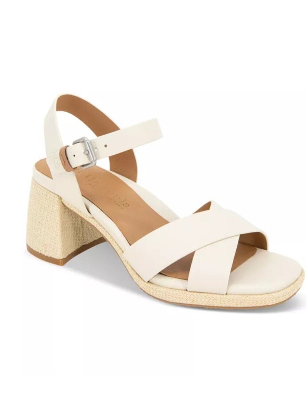 Gentle Souls Rimini Sandals Cream Leather Block Heel Ankle Strap - US 9